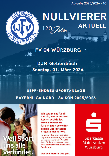 FV 04 Würzburg vs. DJK Gebenbach am 01.03.2026 – Bayernliga Nord Saison 2025/2026, Sepp-Endres-Sportanlage Deckblatt zum Spiel FV 04 Würzburg gegen DJK Gebenbach am 1. März 2026 in der Sepp-Endres-Sportanlage, Bayernliga Nord Saison 2025/2026