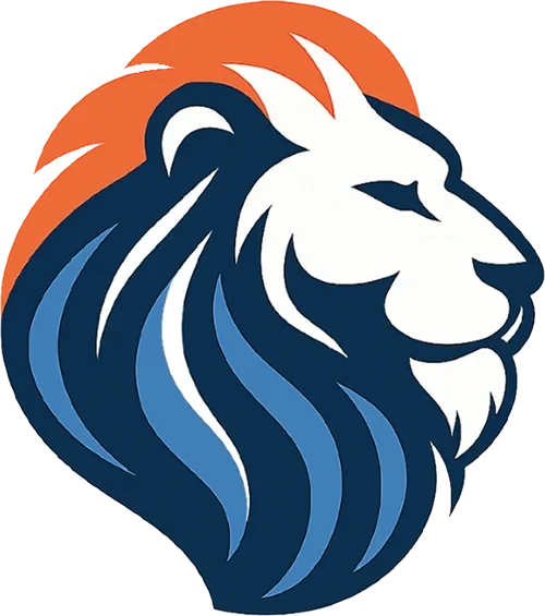 Modernes Löwenlogo ohne Schriftzug in Blau und Orange