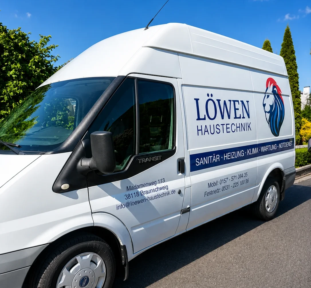Firmenfahrzeug von LÖWEN Haustechnik in Braunschweig – Sanitär, Heizung, Klima, Wartung und Notdienst